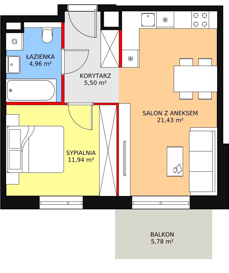 Mieszkanie 43,83 m², piętro 1, oferta nr 2E.1.174, Ogrody Geyera Apartamenty, Łódź, Śródmieście, ul. Piotrkowska 293/305