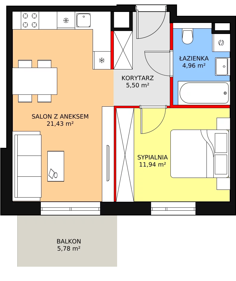 Mieszkanie 43,83 m², piętro 1, oferta nr 2E.1.175, Ogrody Geyera Apartamenty, Łódź, Śródmieście, ul. Piotrkowska 293/305