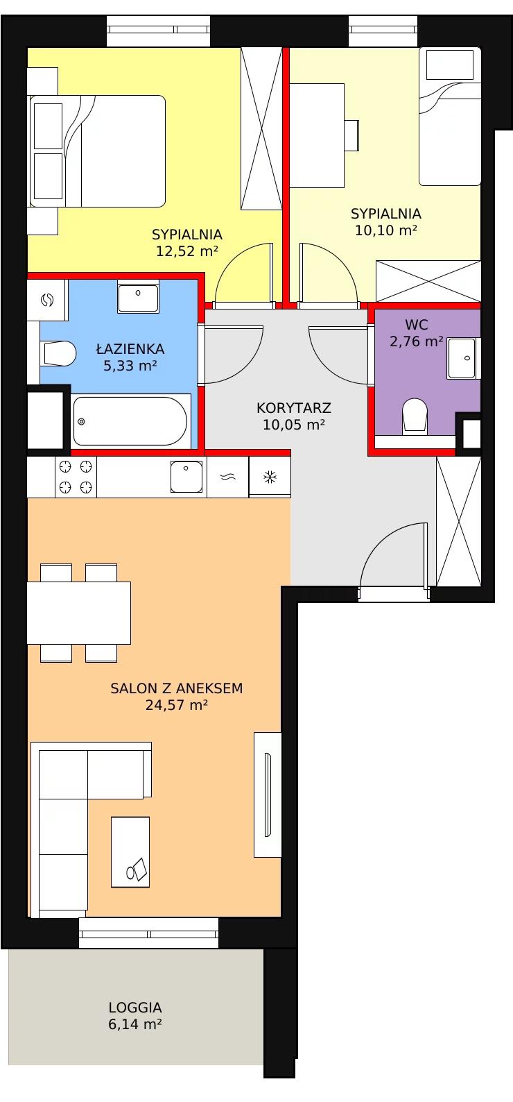 3 pokoje, apartament 65,33 m², piętro 1, oferta nr 2G.1.222, Ogrody Geyera Apartamenty, Łódź, Śródmieście, ul. Piotrkowska 293/305