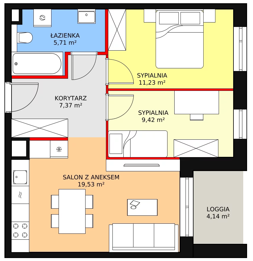 3 pokoje, apartament 53,26 m², piętro 1, oferta nr 2G.1.226, Ogrody Geyera Apartamenty, Łódź, Śródmieście, ul. Piotrkowska 293/305