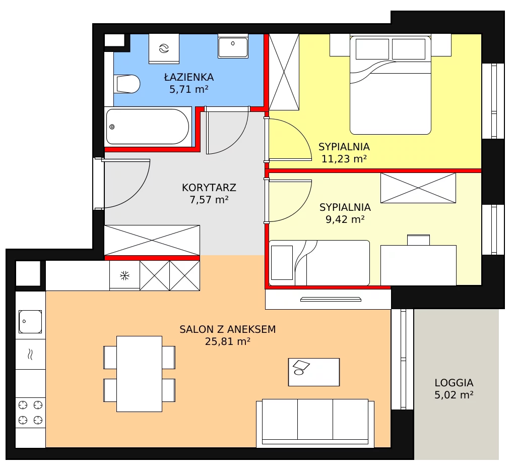 3 pokoje, apartament 59,74 m², piętro 1, oferta nr 2G.1.227, Ogrody Geyera Apartamenty, Łódź, Śródmieście, ul. Piotrkowska 293/305