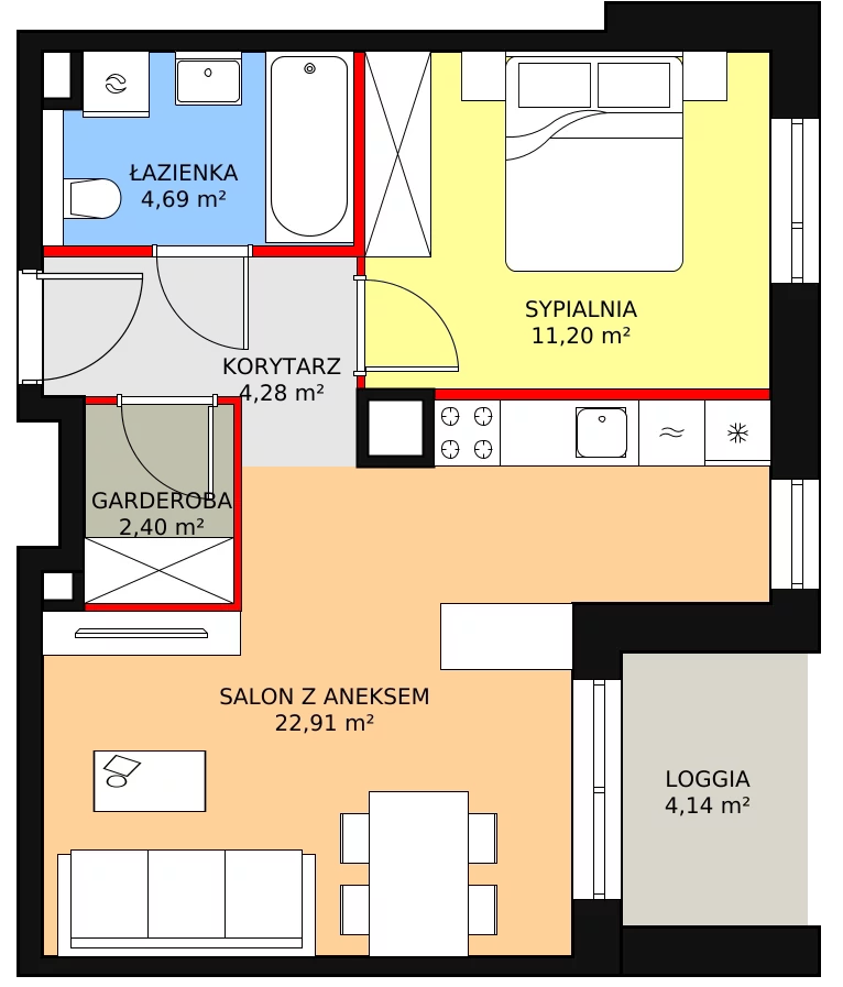 2 pokoje, apartament 45,48 m², piętro 1, oferta nr 2H.1.275, Ogrody Geyera Apartamenty, Łódź, Śródmieście, ul. Piotrkowska 293/305