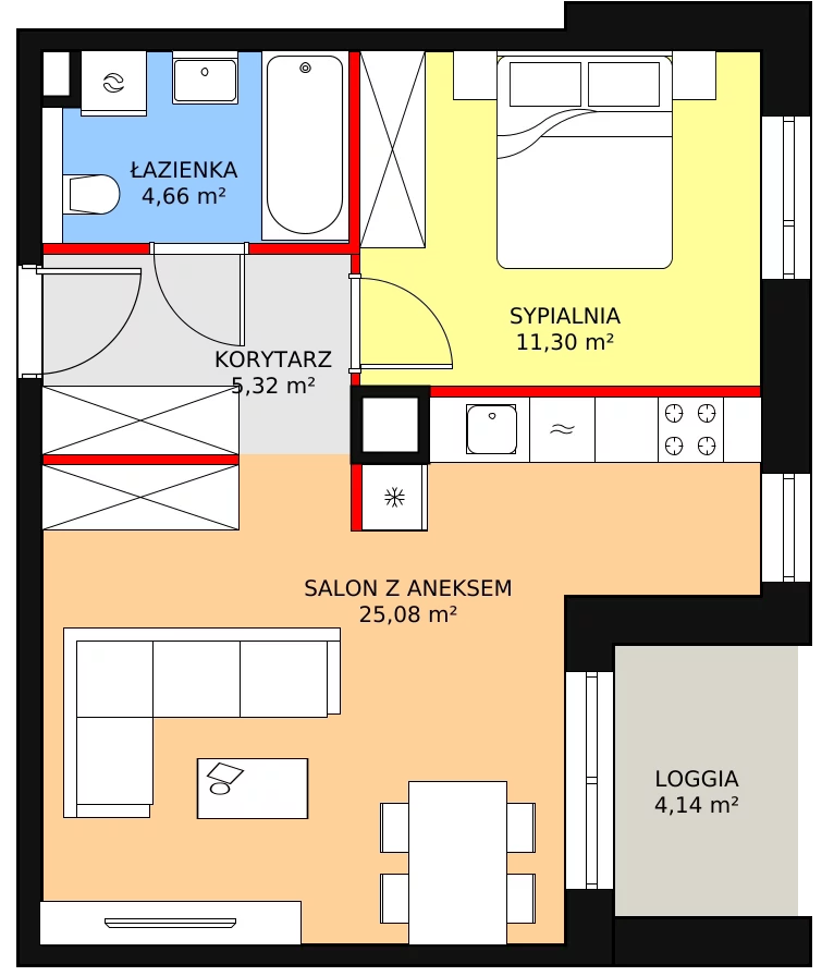 2 pokoje, apartament 46,36 m², piętro 1, oferta nr 2H.1.276, Ogrody Geyera Apartamenty, Łódź, Śródmieście, ul. Piotrkowska 293/305