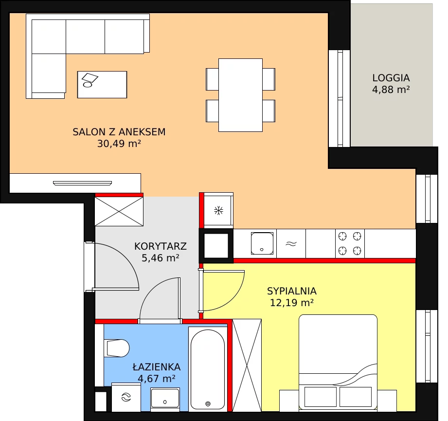 2 pokoje, apartament 52,81 m², piętro 1, oferta nr 2H.1.283, Ogrody Geyera Apartamenty, Łódź, Śródmieście, ul. Piotrkowska 293/305