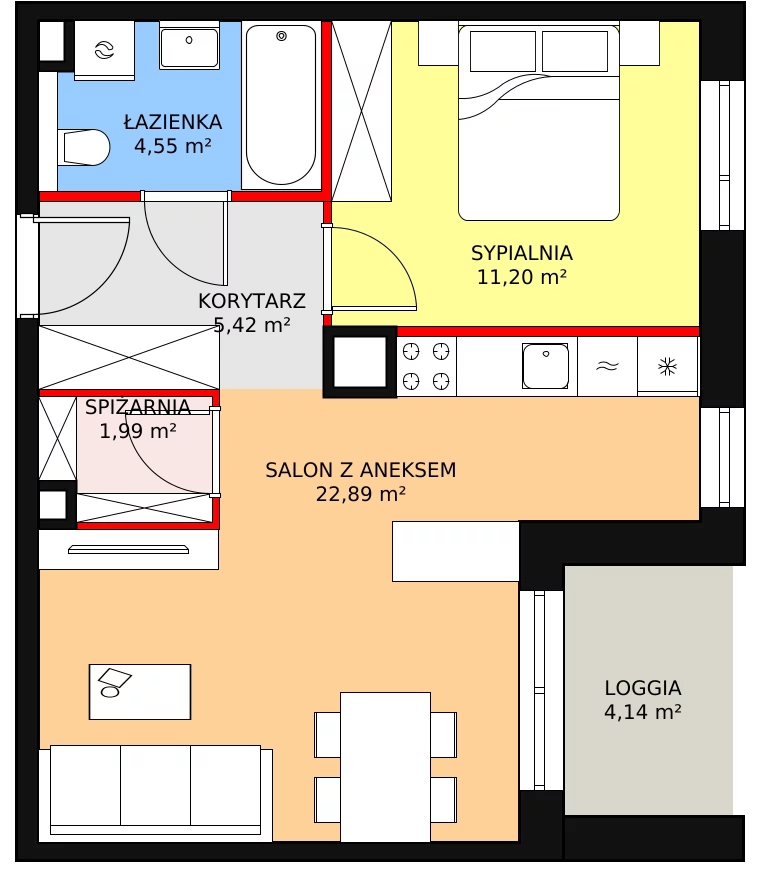 2 pokoje, apartament 46,05 m², piętro 1, oferta nr 2H.1.284, Ogrody Geyera Apartamenty, Łódź, Śródmieście, ul. Piotrkowska 293/305