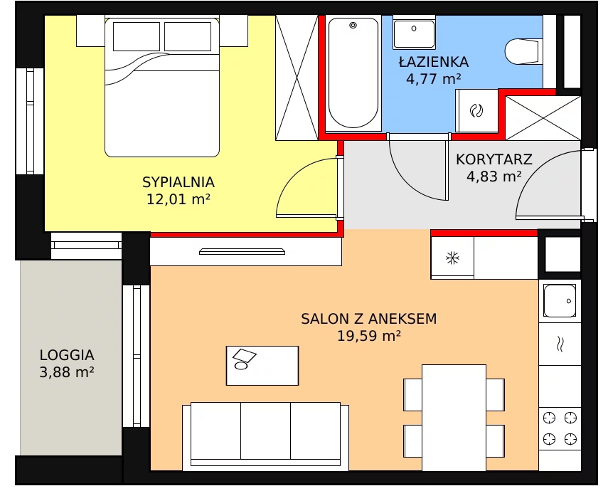 Mieszkanie 41,20 m², piętro 2, oferta nr 2D.2.138, Ogrody Geyera Apartamenty, Łódź, Śródmieście, ul. Piotrkowska 293/305