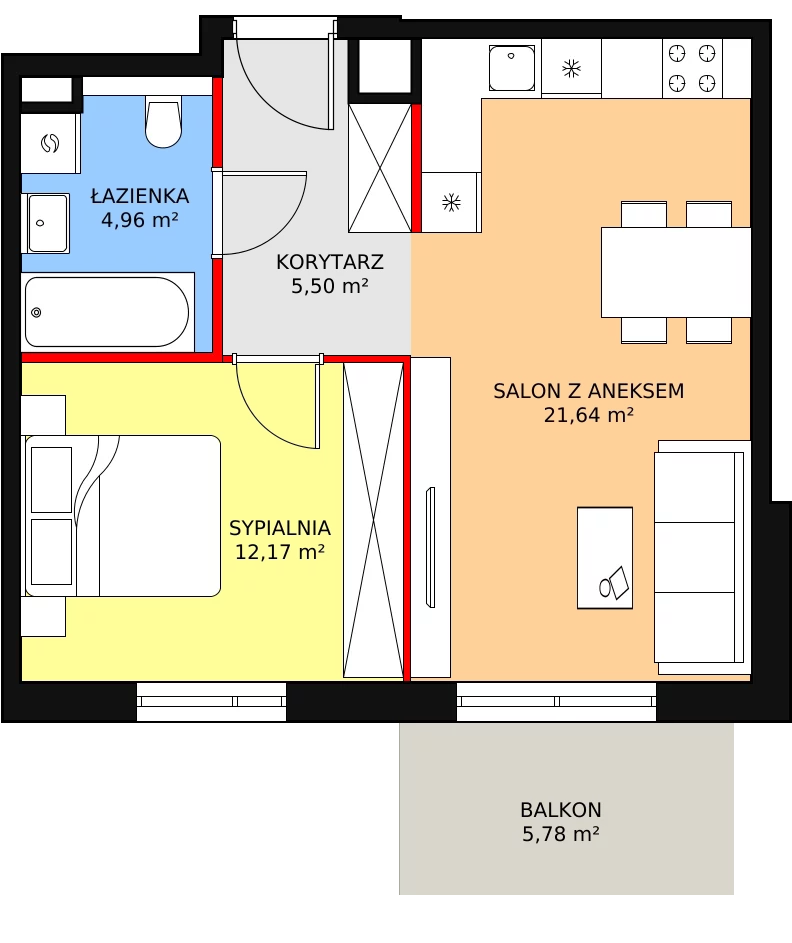 Mieszkanie 44,27 m², piętro 2, oferta nr 2E.2.178, Ogrody Geyera Apartamenty, Łódź, Śródmieście, ul. Piotrkowska 293/305