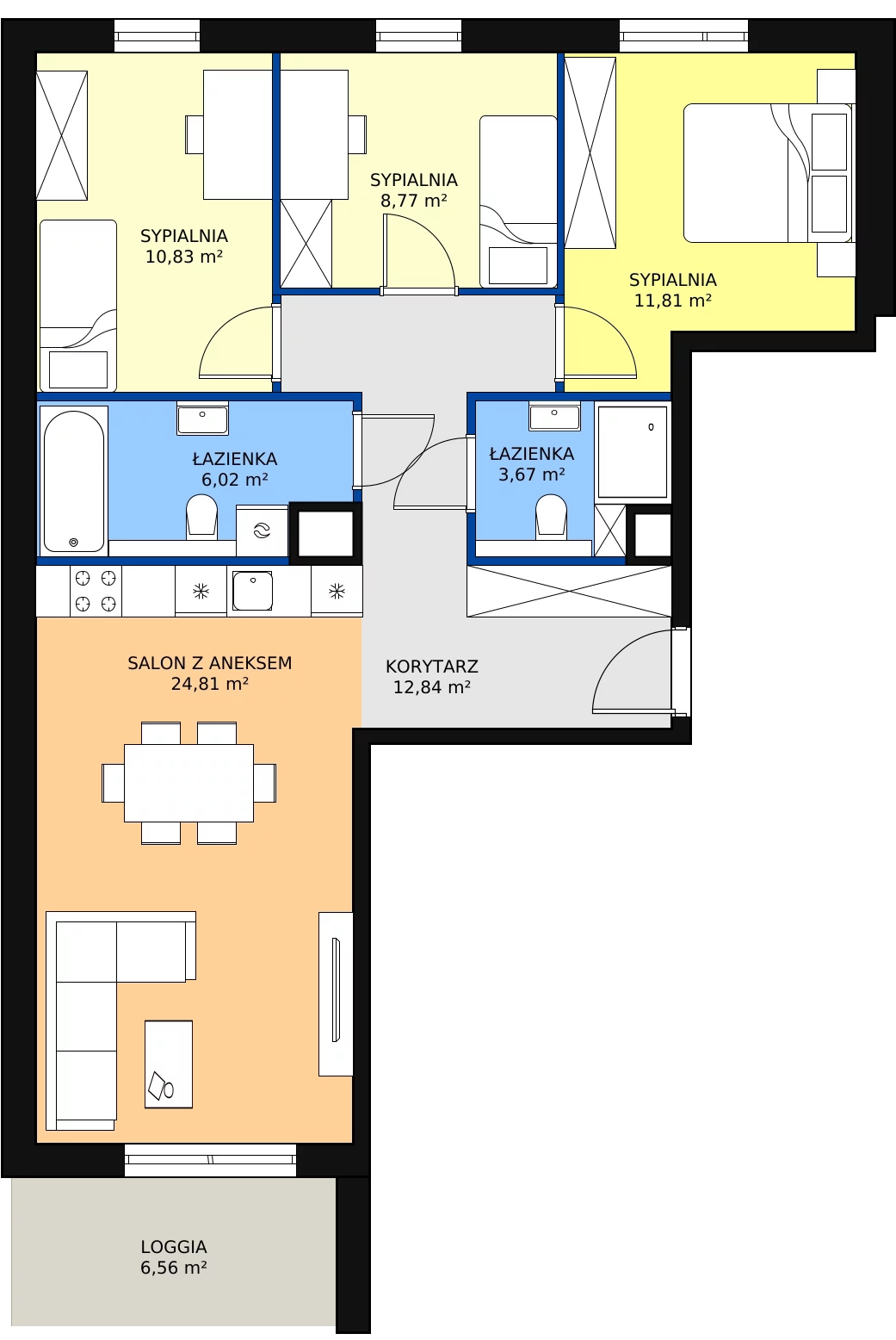 4 pokoje, apartament 78,75 m², piętro 2, oferta nr 2F.2.204, Ogrody Geyera Apartamenty, Łódź, Śródmieście, ul. Piotrkowska 293/305