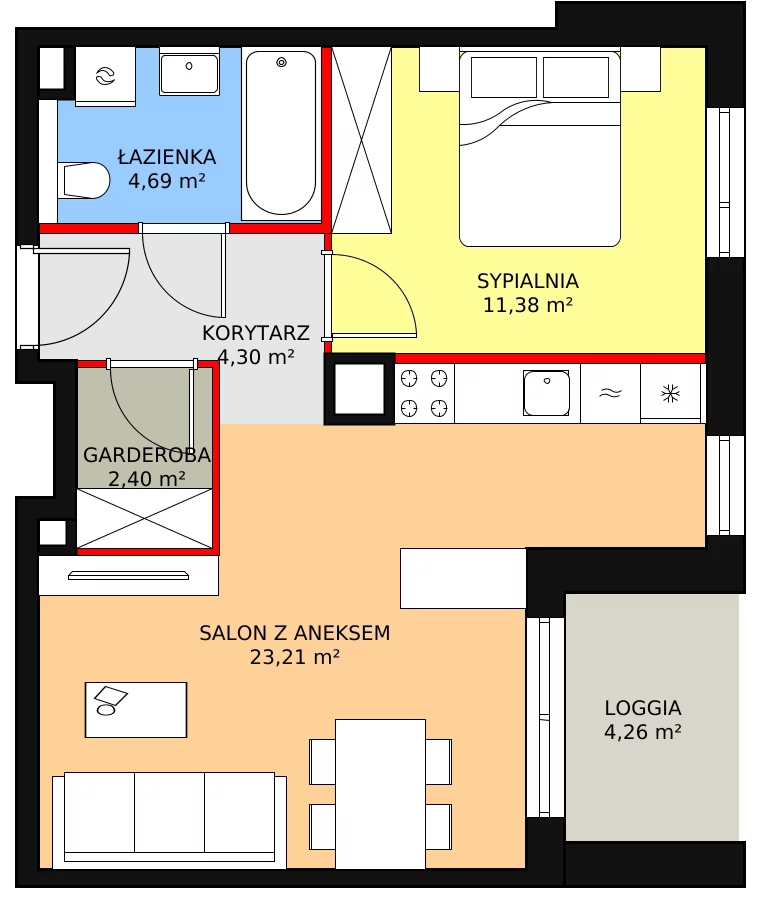 2 pokoje, apartament 45,98 m², piętro 2, oferta nr 2H.2.286, Ogrody Geyera Apartamenty, Łódź, Śródmieście, ul. Piotrkowska 293/305