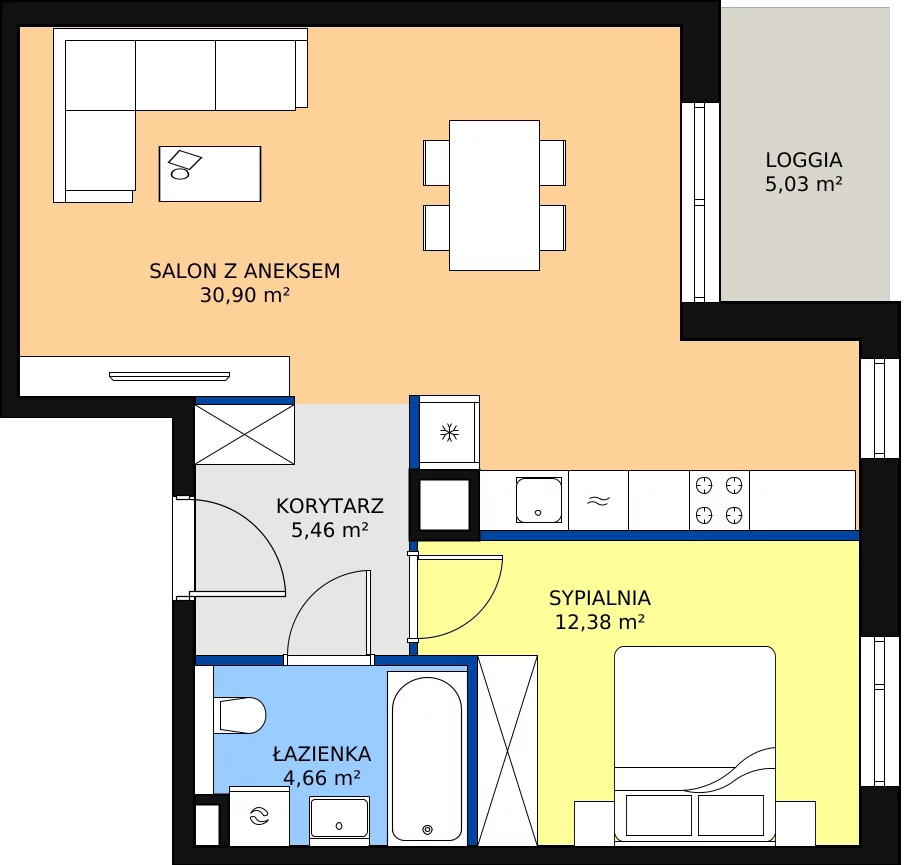 Zalety mieszkania 53.4 m², 2H.2.294