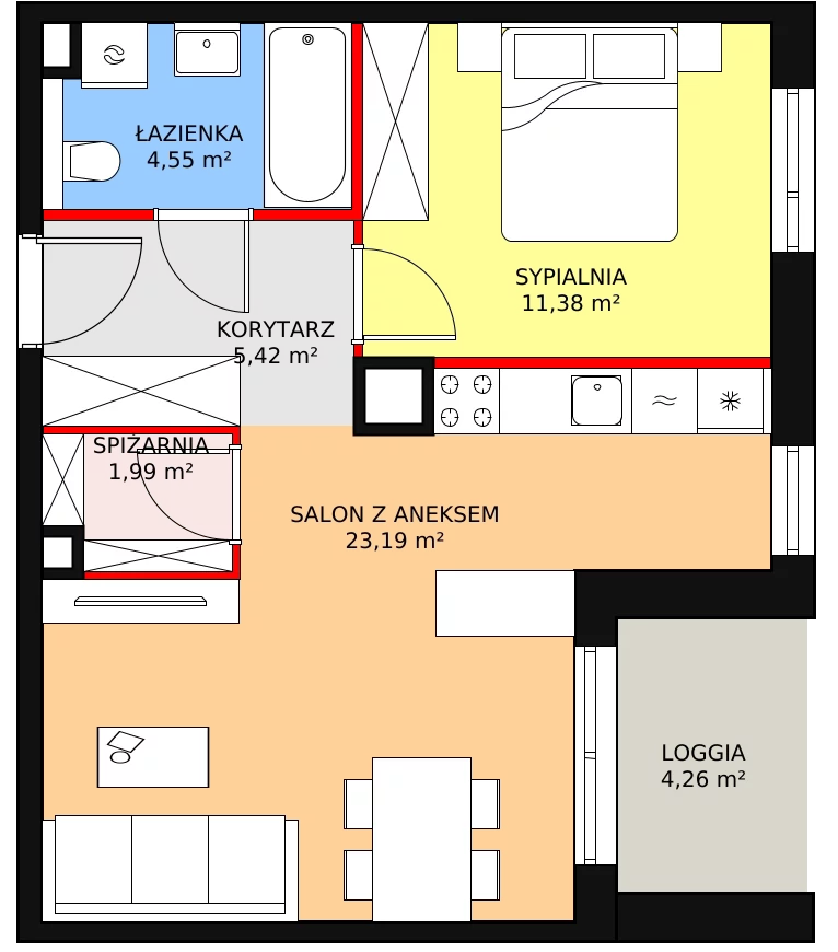 2 pokoje, apartament 46,53 m², piętro 2, oferta nr 2H.2.295, Ogrody Geyera Apartamenty, Łódź, Śródmieście, ul. Piotrkowska 293/305