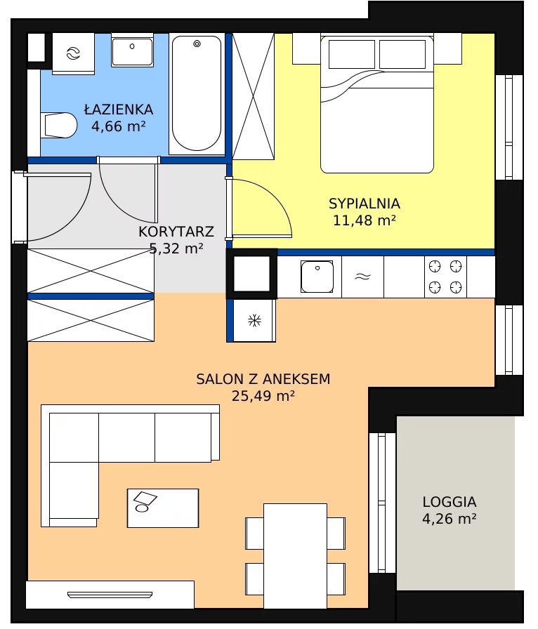 Zalety mieszkania 46.95 m², 2H.3.298