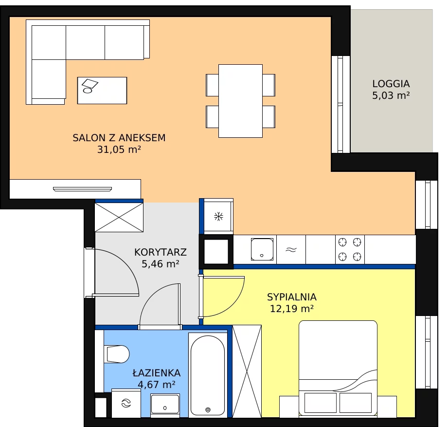 Zalety mieszkania 53.37 m², 2H.4.313