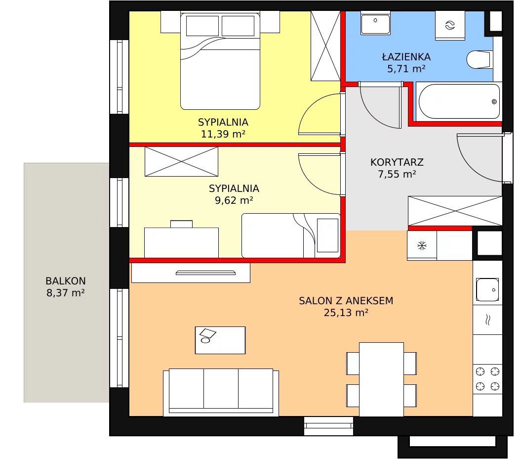 3 pokoje, apartament 59,40 m², piętro 5, oferta nr 2H.5.318, Ogrody Geyera Apartamenty, Łódź, Śródmieście, ul. Piotrkowska 293/305