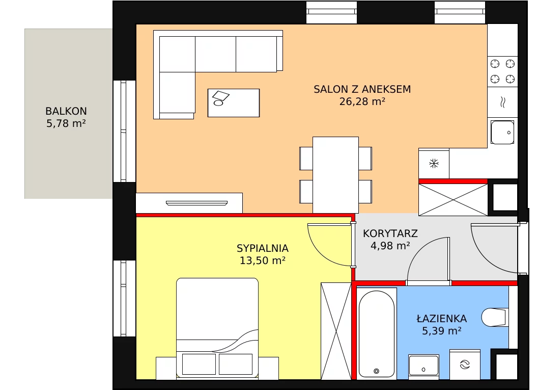 2 pokoje, mieszkanie 50,15 m², piętro 1, oferta nr 3I.1.331, Ogrody Geyera Apartamenty, Łódź, Śródmieście, ul. Piotrkowska 293/305