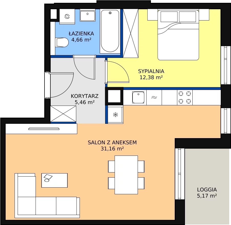 Zalety mieszkania 53.66 m², 3I.2.334