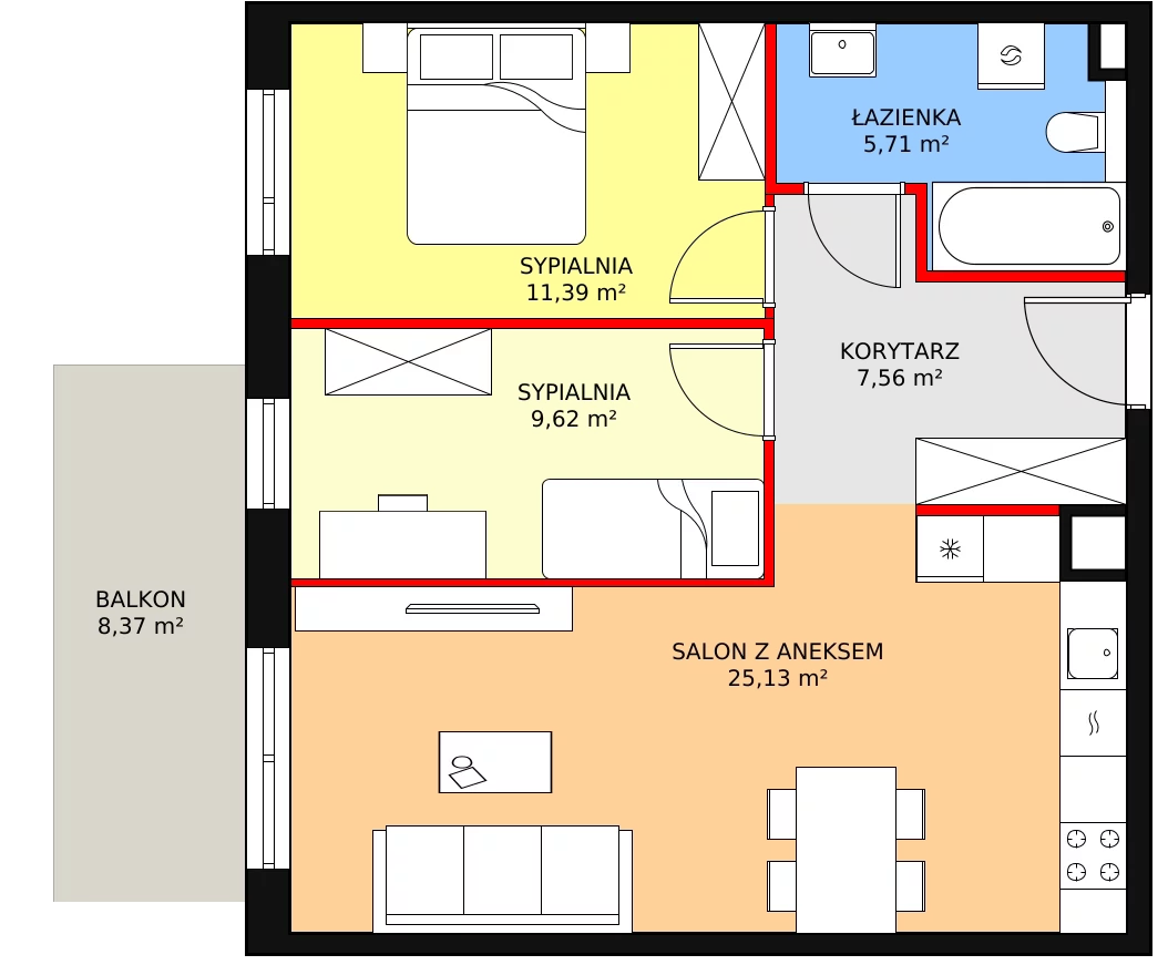 3 pokoje, apartament 59,41 m², piętro 2, oferta nr 3J.2.373, Ogrody Geyera Apartamenty, Łódź, Śródmieście, ul. Piotrkowska 293/305