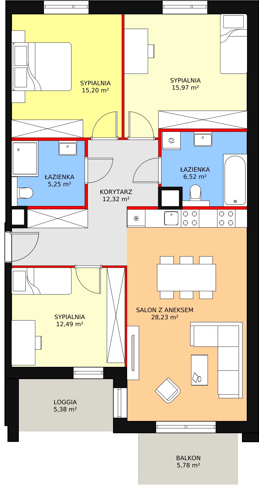 4 pokoje, apartament 95,98 m², piętro 3, oferta nr 3I.3.345, Ogrody Geyera Apartamenty, Łódź, Śródmieście, ul. Piotrkowska 293/305