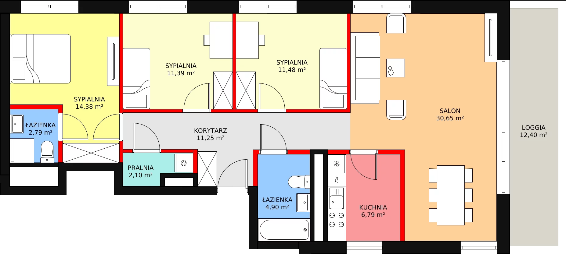 4 pokoje, mieszkanie 100,52 m², piętro 1, oferta nr D.1.1.01, ATAL SKY+, Katowice, Wełnowiec-Józefowiec, Wełnowiec, al. Wojciecha Korfantego 85-89