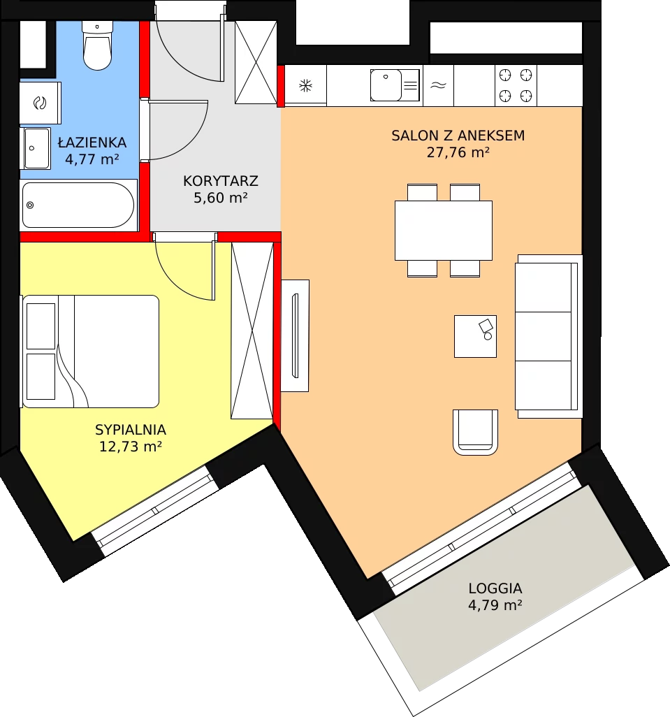 Apartament 52,44 m², piętro 4, oferta nr E.1.4.04, ATAL SKY+, Katowice, Wełnowiec-Józefowiec, Wełnowiec, al. Wojciecha Korfantego 85-89