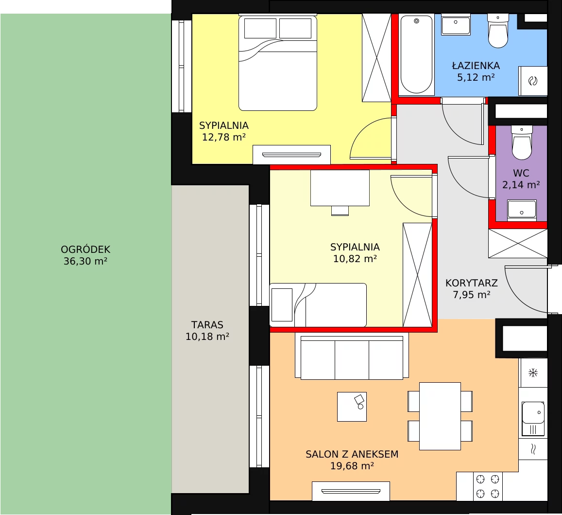 Apartament 60,81 m², parter, oferta nr F.1.0.03, ATAL SKY+, Katowice, Wełnowiec-Józefowiec, Wełnowiec, al. Wojciecha Korfantego 85-89