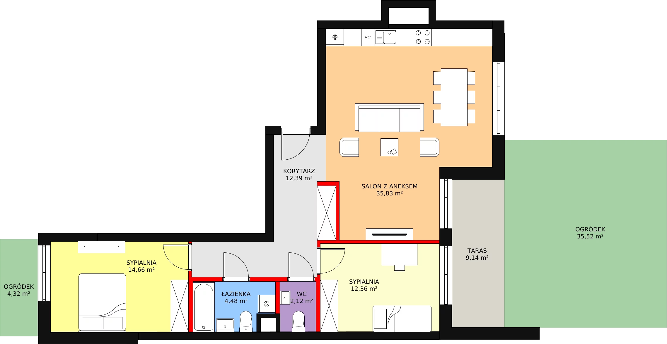 Apartament 84,24 m², parter, oferta nr F.2.0.01, ATAL SKY+, Katowice, Wełnowiec-Józefowiec, Wełnowiec, al. Wojciecha Korfantego 85-89