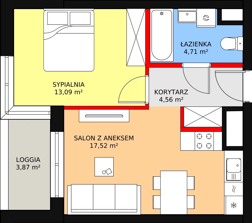 Apartament 41,46 m², piętro 1, oferta nr F.2.1.03, ATAL SKY+, Katowice, Wełnowiec-Józefowiec, Wełnowiec, al. Wojciecha Korfantego 85-89