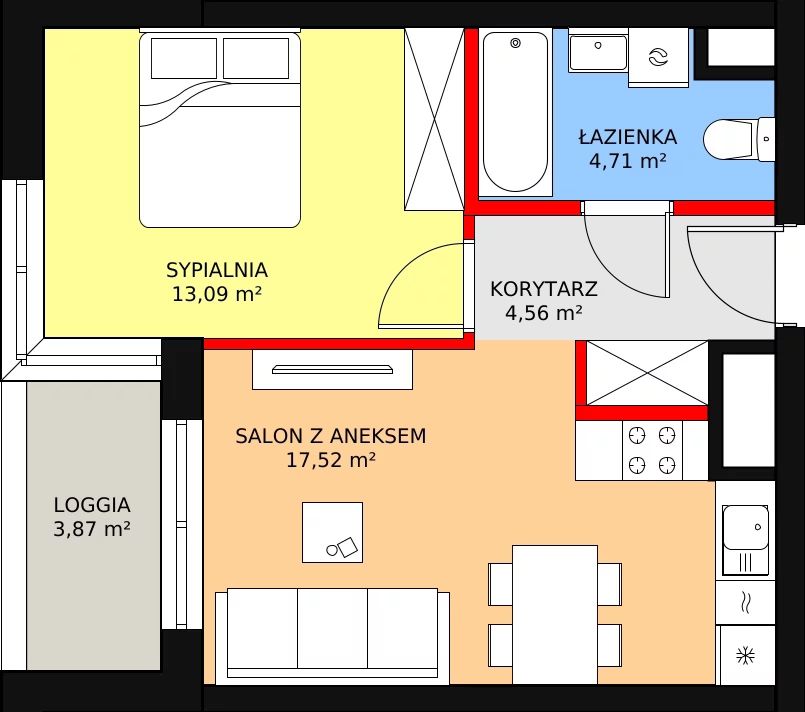 Apartament 41,46 m², piętro 1, oferta nr F.2.1.04, ATAL SKY+, Katowice, Wełnowiec-Józefowiec, Wełnowiec, al. Wojciecha Korfantego 85-89