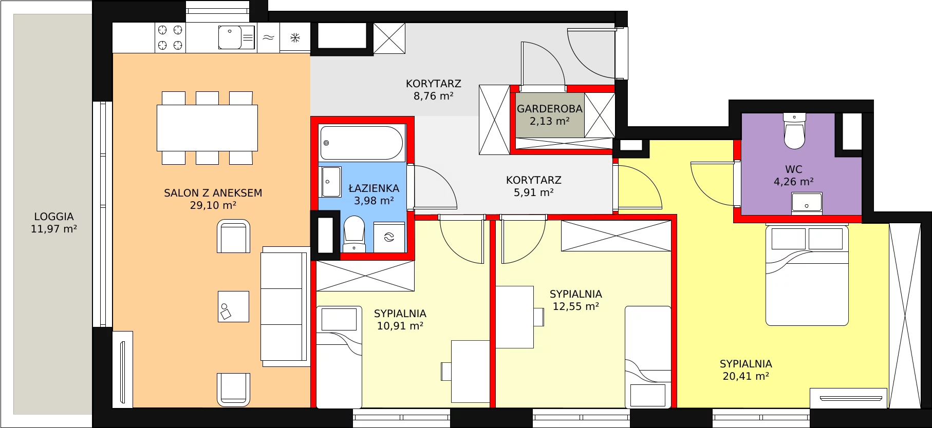 4 pokoje, mieszkanie 102,78 m², piętro 10, oferta nr F.1.10.01, ATAL SKY+, Katowice, Wełnowiec-Józefowiec, Wełnowiec, al. Wojciecha Korfantego 85-89