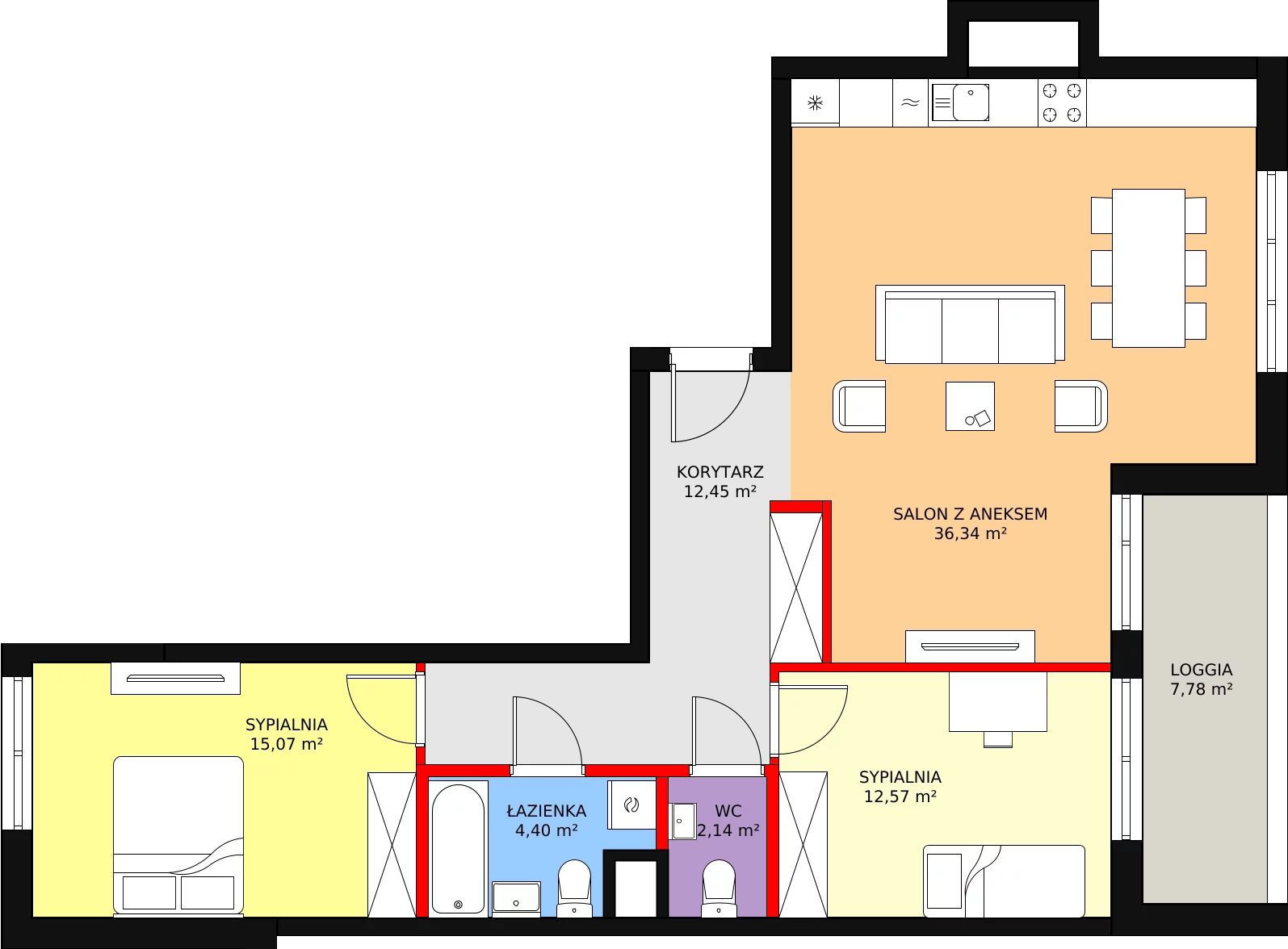 Apartament 85,84 m², piętro 10, oferta nr F.2.10.01, ATAL SKY+, Katowice, Wełnowiec-Józefowiec, Wełnowiec, al. Wojciecha Korfantego 85-89