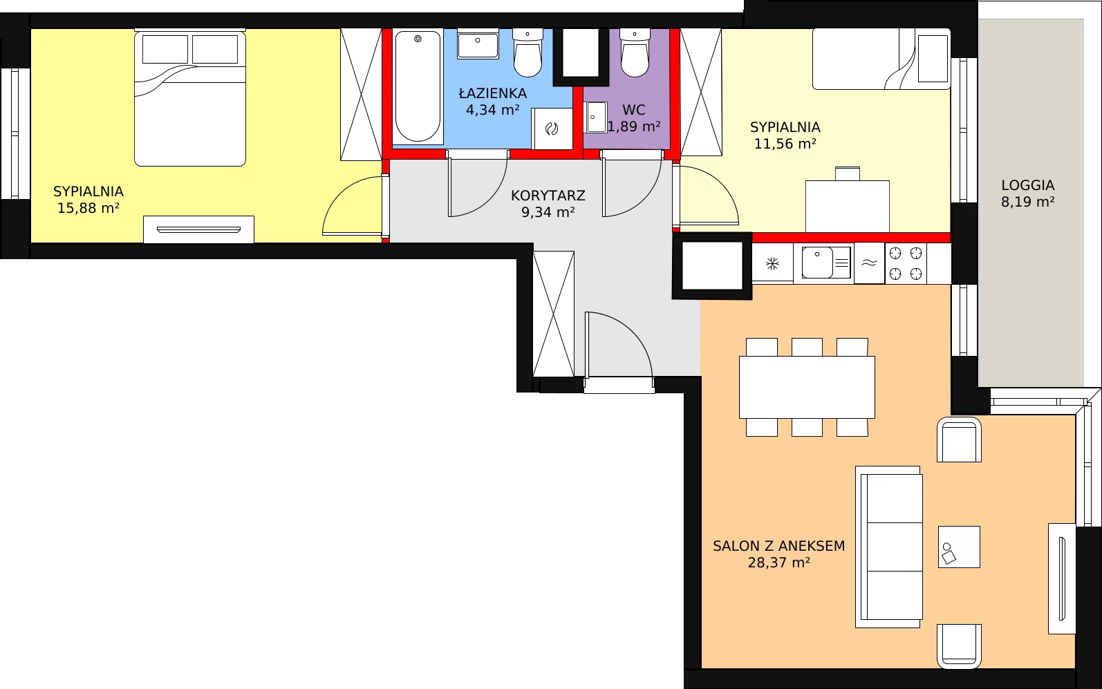 Apartament 73,58 m², piętro 11, oferta nr F.1.11.05, ATAL SKY+, Katowice, Wełnowiec-Józefowiec, Wełnowiec, al. Wojciecha Korfantego 85-89