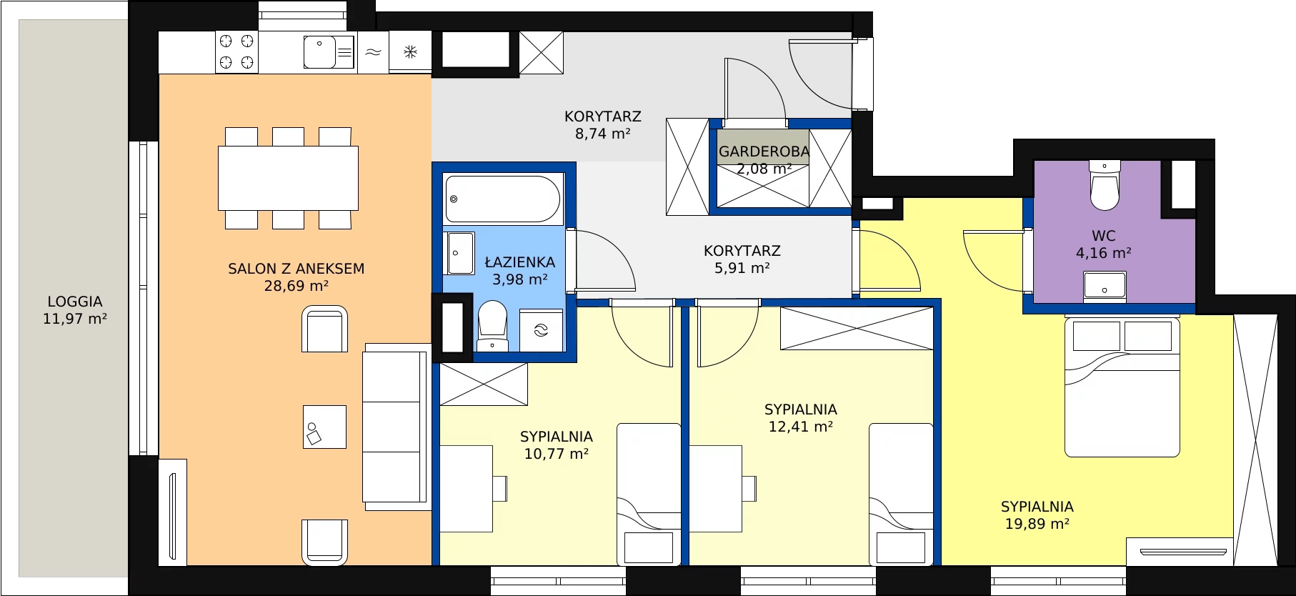 Zalety apartamentu 100.91 m², F.1.2.01