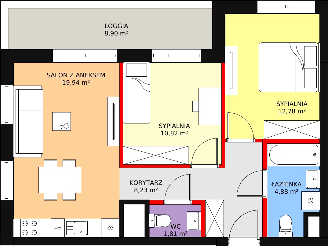 Apartament 61,01 m², piętro 3, oferta nr F.1.3.02, ATAL SKY+, Katowice, Wełnowiec-Józefowiec, Wełnowiec, al. Wojciecha Korfantego 85-89