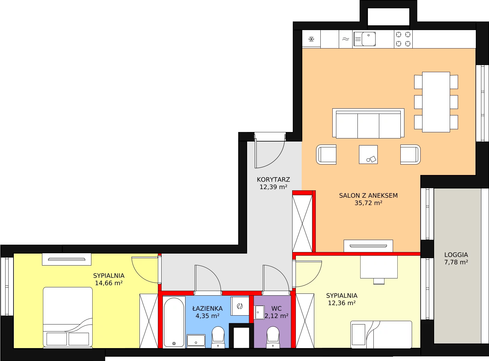 Apartament 84,40 m², piętro 3, oferta nr F.2.3.01, ATAL SKY+, Katowice, Wełnowiec-Józefowiec, Wełnowiec, al. Wojciecha Korfantego 85-89