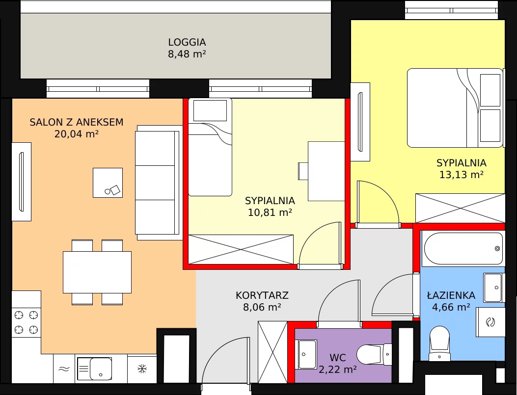 Apartament 62,12 m², piętro 6, oferta nr F.1.6.03, ATAL SKY+, Katowice, Wełnowiec-Józefowiec, Wełnowiec, al. Wojciecha Korfantego 85-89