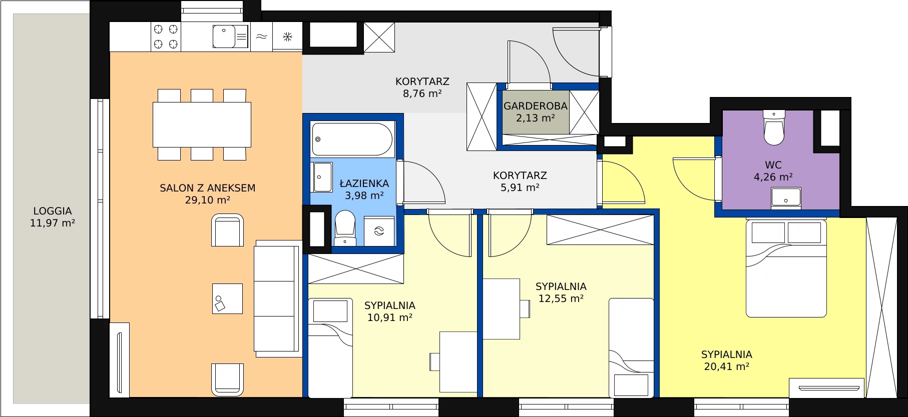 Zalety apartamentu 103.09 m², F.1.6.01
