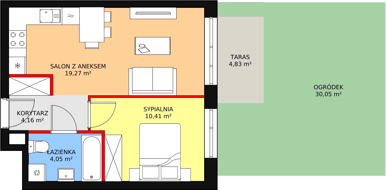 Mieszkanie 37,89 m², parter, oferta nr B1-K1-0-4, Żerniki Na Novo, Wrocław, Żerniki, ul. Maxa Berga