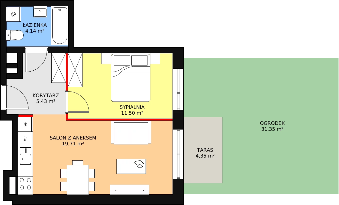 Mieszkanie 40,78 m², parter, oferta nr B1-K3-0-2, Żerniki Na Novo, Wrocław, Żerniki, ul. Maxa Berga