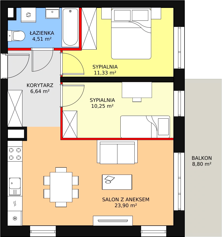 Mieszkanie 56,63 m², piętro 1, oferta nr B1-K1-1-3, Żerniki Na Novo, Wrocław, Żerniki, ul. Maxa Berga