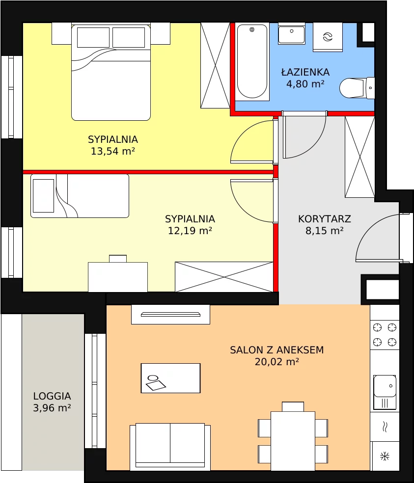 Mieszkanie 58,70 m², piętro 1, oferta nr B1-K1-1-6, Żerniki Na Novo, Wrocław, Żerniki, ul. Maxa Berga