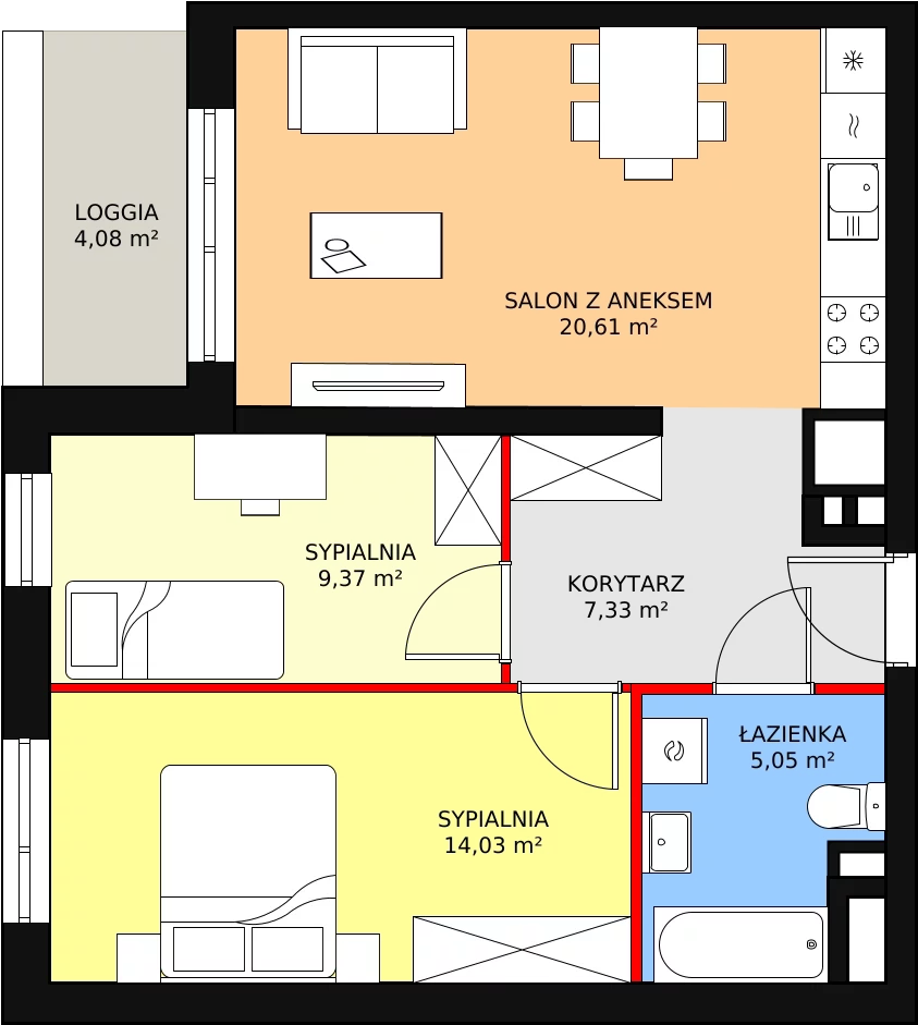 Mieszkanie 56,39 m², piętro 1, oferta nr B1-K1-1-7, Żerniki Na Novo, Wrocław, Żerniki, ul. Maxa Berga