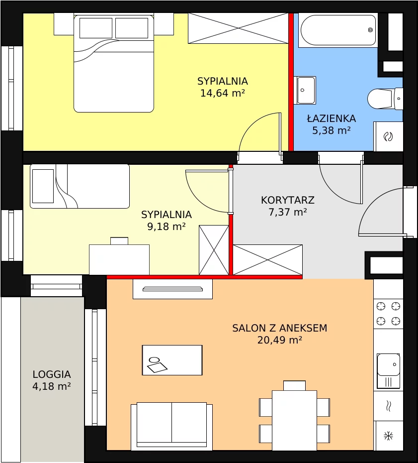 Mieszkanie 57,06 m², piętro 1, oferta nr B1-K1-1-8, Żerniki Na Novo, Wrocław, Żerniki, ul. Maxa Berga