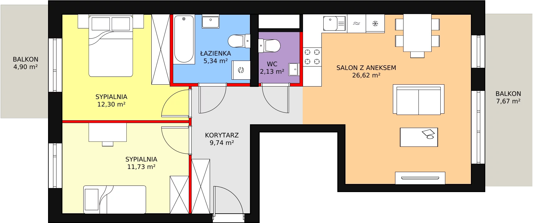 Mieszkanie 67,86 m², piętro 1, oferta nr B1-K3-1-1, Żerniki Na Novo, Wrocław, Żerniki, ul. Maxa Berga