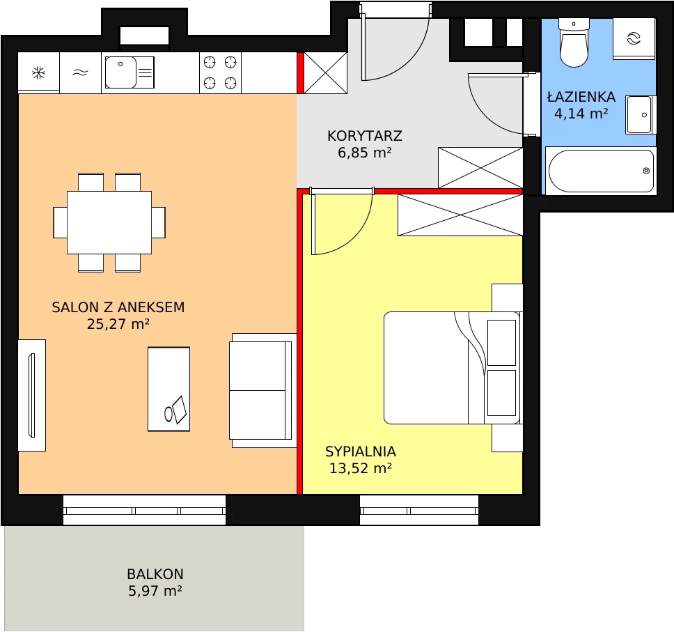 Mieszkanie 49,78 m², piętro 1, oferta nr B1-K3-1-2, Żerniki Na Novo, Wrocław, Żerniki, ul. Maxa Berga