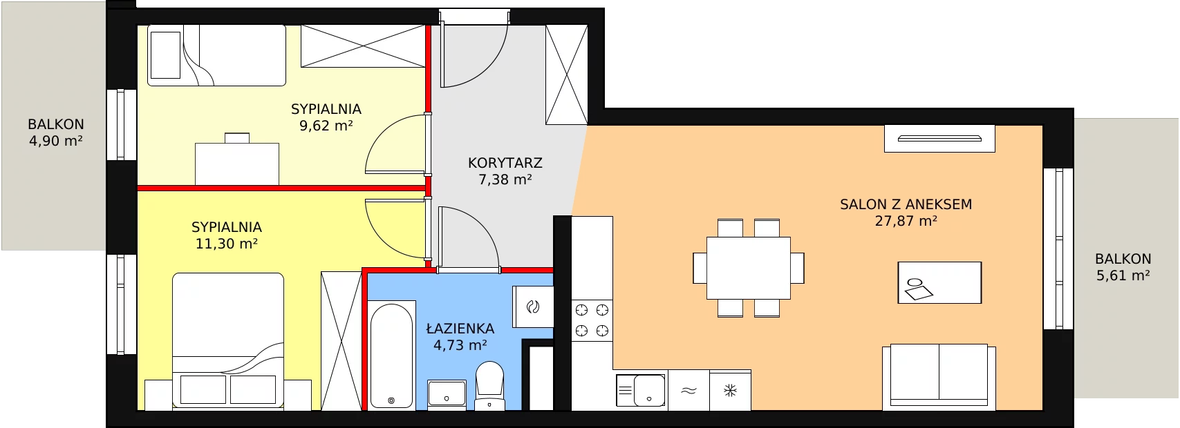 Mieszkanie 60,90 m², piętro 1, oferta nr B1-K3-1-3, Żerniki Na Novo, Wrocław, Żerniki, ul. Maxa Berga