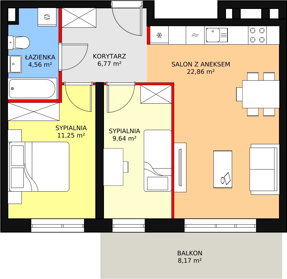 Mieszkanie 55,08 m², piętro 1, oferta nr B1-K4-1-2, Żerniki Na Novo, Wrocław, Żerniki, ul. Maxa Berga