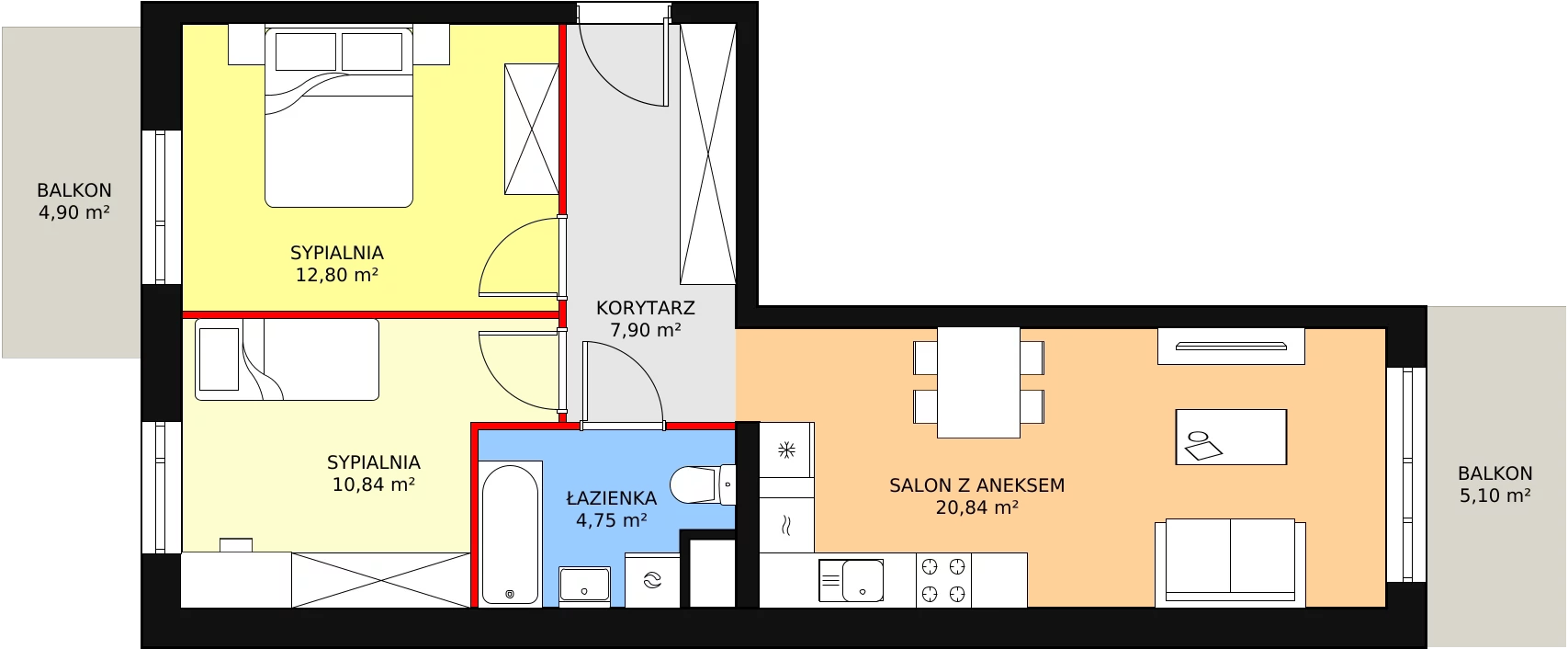 Mieszkanie 57,13 m², piętro 1, oferta nr B1-K4-1-3, Żerniki Na Novo, Wrocław, Żerniki, ul. Maxa Berga