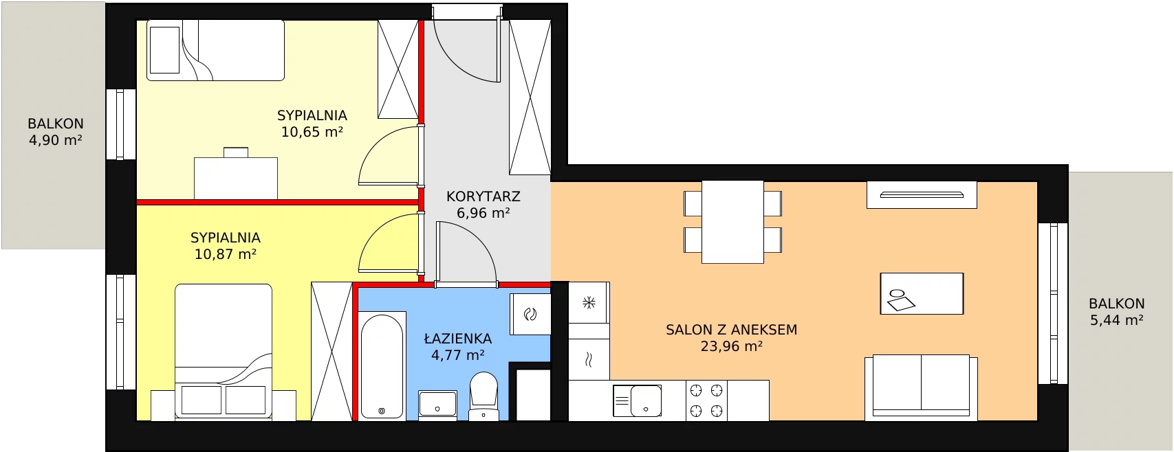 Mieszkanie 57,21 m², piętro 1, oferta nr B1-K5-1-3, Żerniki Na Novo, Wrocław, Żerniki, ul. Maxa Berga