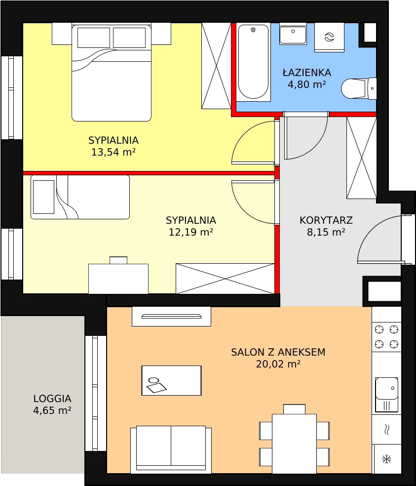 Mieszkanie 58,70 m², piętro 2, oferta nr B1-K1-2-6, Żerniki Na Novo, Wrocław, Żerniki, ul. Maxa Berga