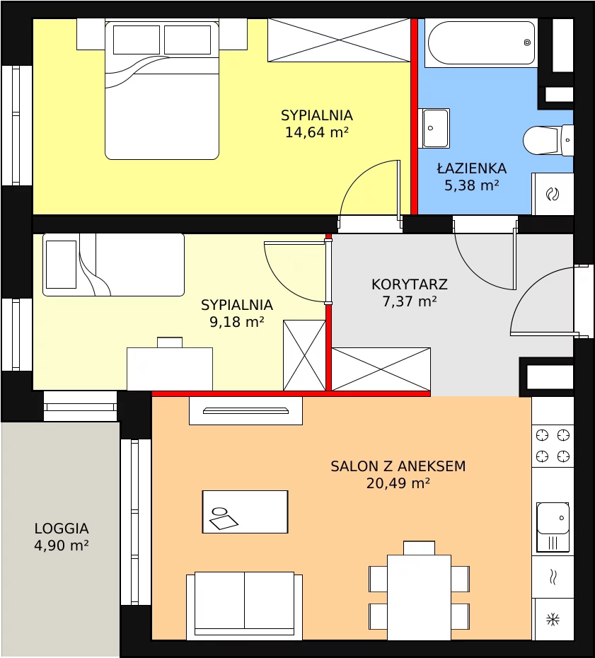 Mieszkanie 57,06 m², piętro 2, oferta nr B1-K1-2-8, Żerniki Na Novo, Wrocław, Żerniki, ul. Maxa Berga